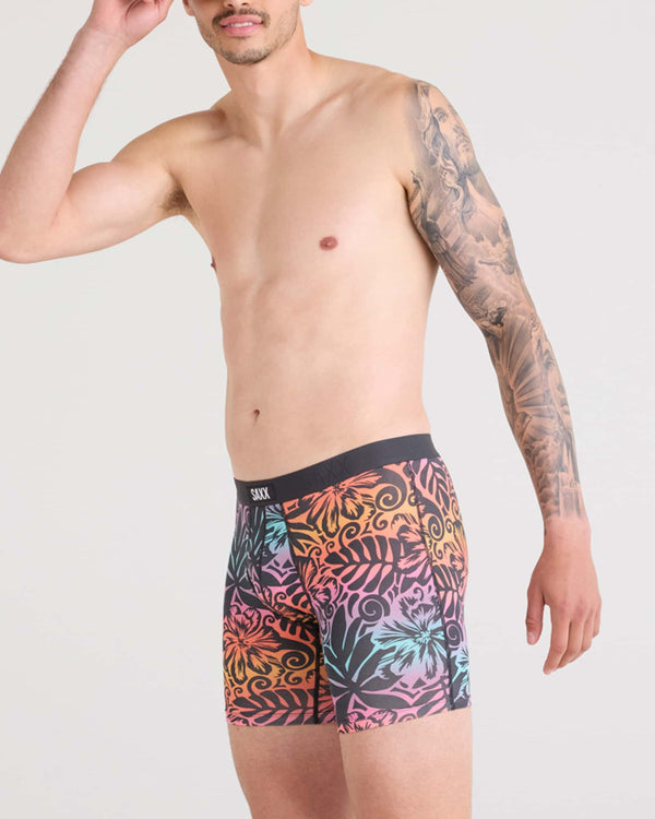 Front - Model wearing Vibe Xtra Boxer Brief Fly in Surf Flowers-Ebony