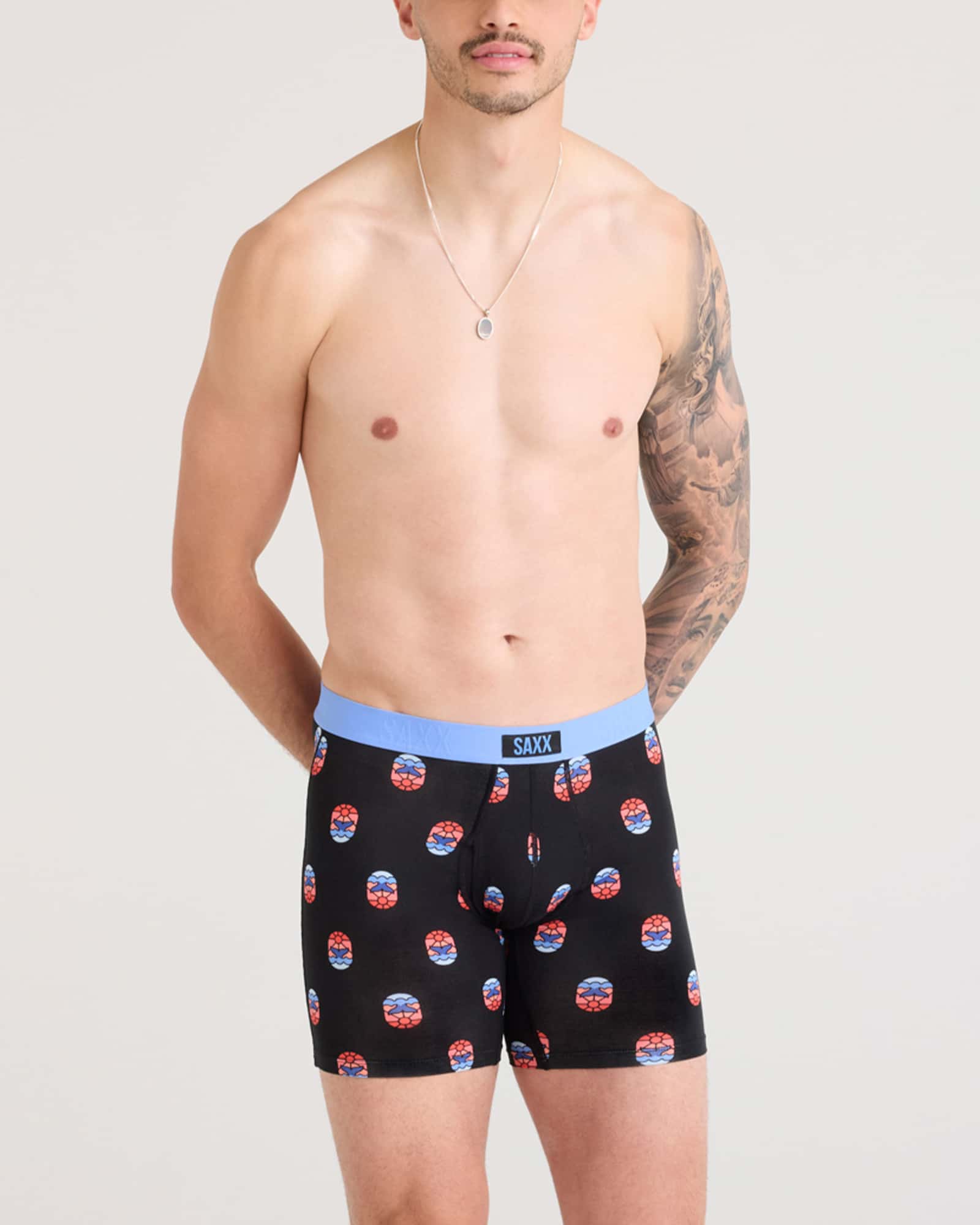 Front - Model wearing Vibe Xtra Boxer Brief Fly in Whale Watcher-Black