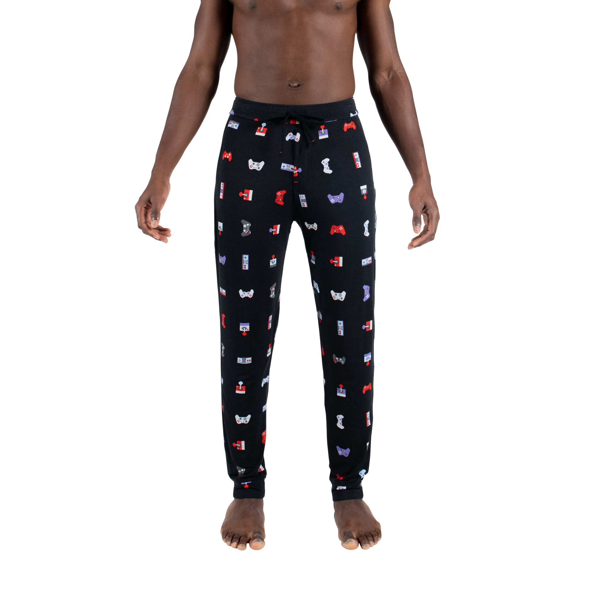 Front - Model wearing Snooze Pant in Gamer- Black