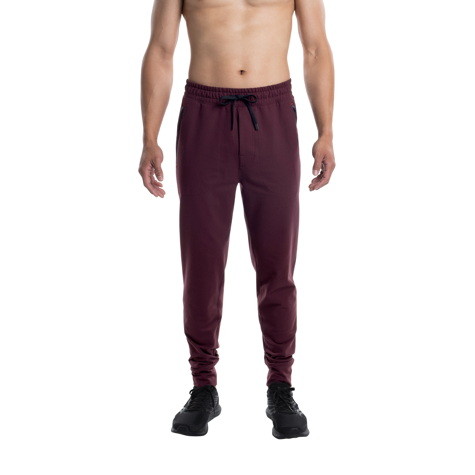 Front - Model wearing Trailzer Pant in Burnt Plum