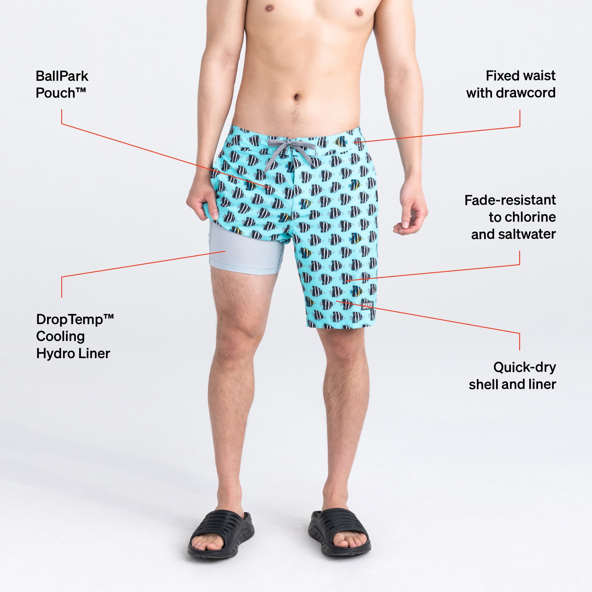 Betawave 2N1 Long Board Short - Fish Tank- Aqua | – SAXX Underwear Canada