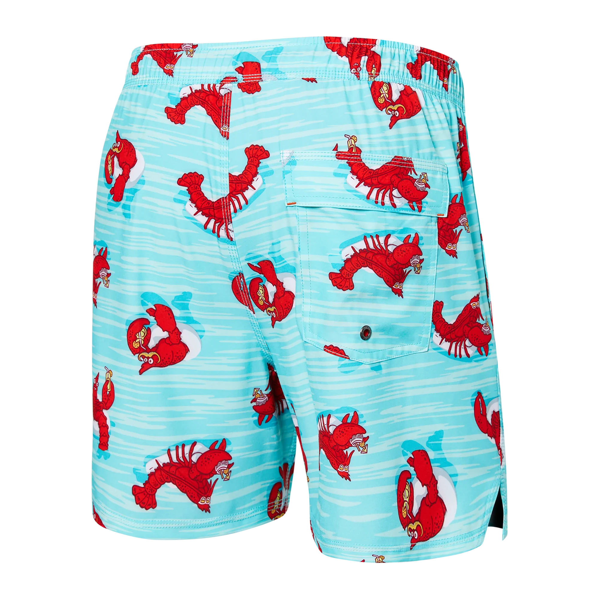 Back of Oh Buoy 2N1 Swim Volley Short 5" in Lobster Lounger- Aqua