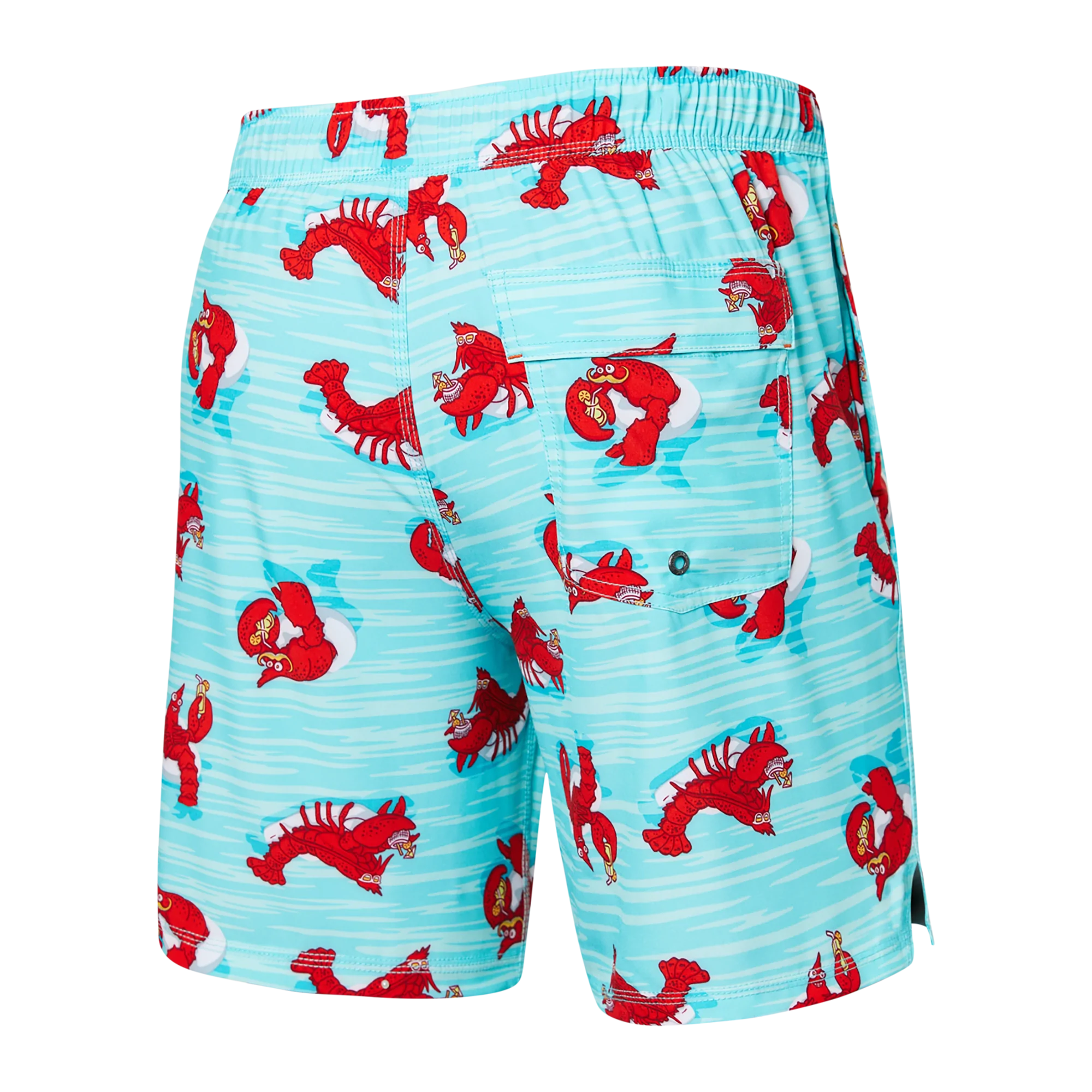 Back of Oh Buoy 2N1 Swim Volley Short 7" in Lobster Lounger- Aqua
